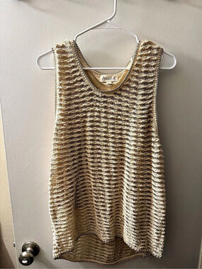 Marled Striped Knit Tank Top in Brown & Cream Size XL Like New
